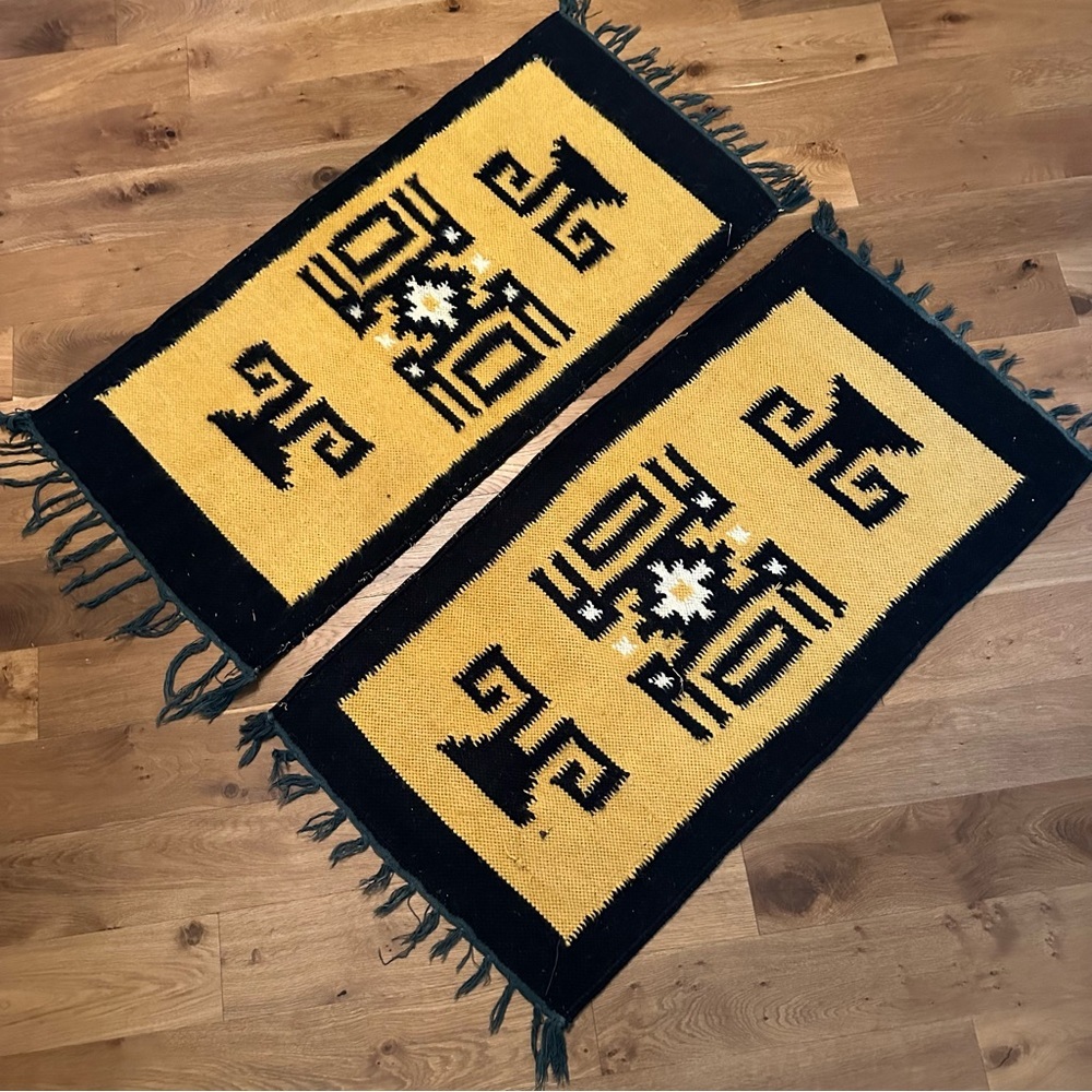 Bundle of wool rugs vintage mustard yellow black boho western runner‎ woven